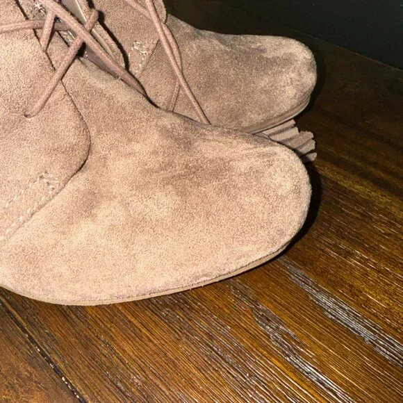 Dr Scholls Boots Womens 8W MED Dakota Wedge Ankle Booties Brown Fabric Lace Up - Picture 6 of 15